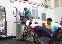 Laying on exercise board