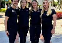 Students posing for photo infront of Hepner Hall