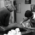 Vintage image of leg being wrapped in tape