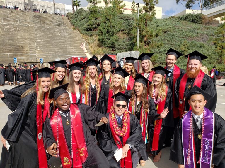 Students Graduating in Caps and Gowns